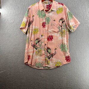 Tarnish  Peacock  Print Button-Up Shirt Pink Peach  Size Large
